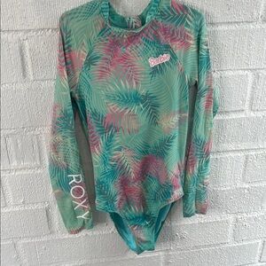 Roxy Barbie Tropical Leaf Long Sleeve Swimsuit sz 10-12